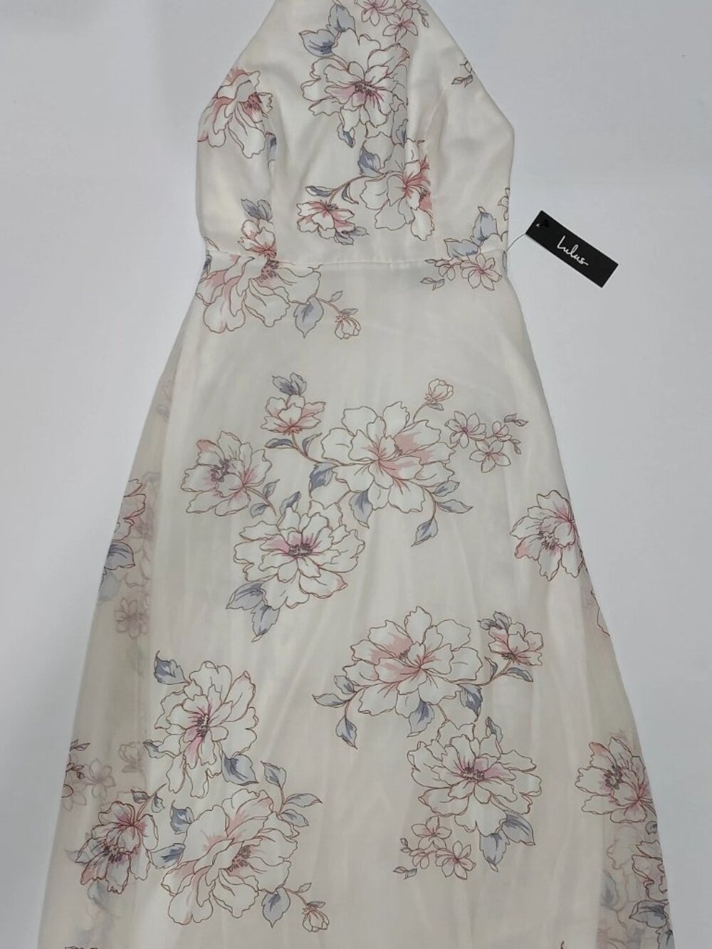 Lulu's Women's White Floral Chiffon Lined Maxi Dress Size S